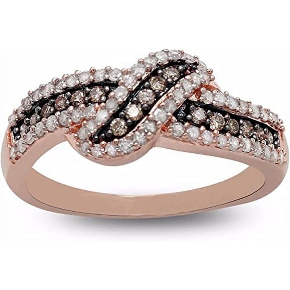 MyDiamondBox 1/2 Carat Total Weight (cttw) 925 Sterling Silver Diamond Ring with White-Brown Diamonds - 18K Rose Gold Plating, Bridal Rings - For Women (Ring Size: 9)