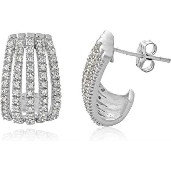 MyDiamondBox 1/2 Carat Total Weight (cttw) Diamond Hoop / Huggies Earrings - 10K White Gold, J Hoop Earrings - for Women