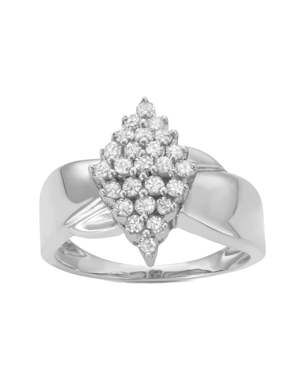 1/2 Carat Total Weight (cttw) Wedding Rings - Marquise Shaped Cluster Waterfall Ring In Sterling Silver for Women (White, Size: 9)
