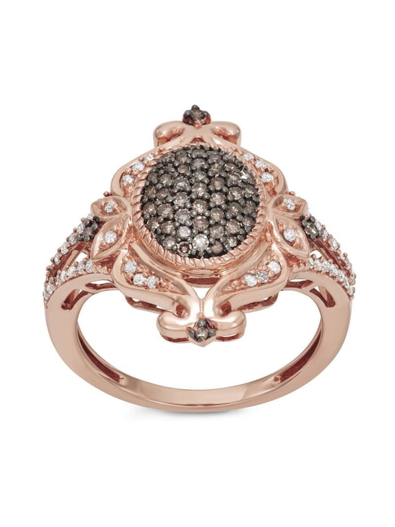 1/2 cttw White & Brown Diamonds Spilt Shank Cocktail Ring Crafted in 10KT Rose Gold Real Diamond Ring for Women, US9