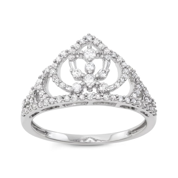 MyDiamondBox 1/2cttw White Diamond Crown Design Ring Crafted in Rhodium Plated Sterling Silver, Real Diamond Ring for Women, US9