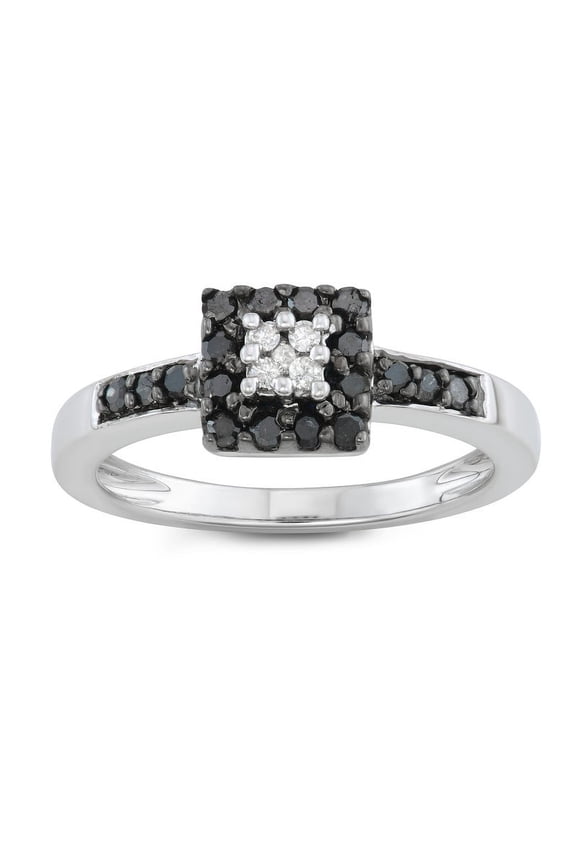 1/3 Carat Total Weight (cttw) 925 Sterling Silver Diamond Ring with White and Black Diamond Rings for Women (Ring Size: 4.5)
