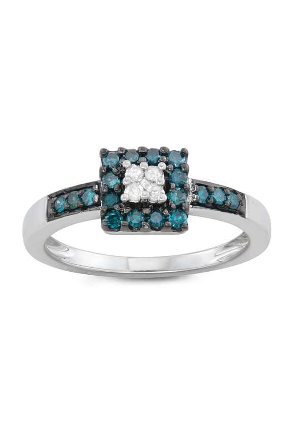 1/3 Carat Total Weight (cttw) Sterling Silver Blue and White Diamond Ring for Women (Size: 6)