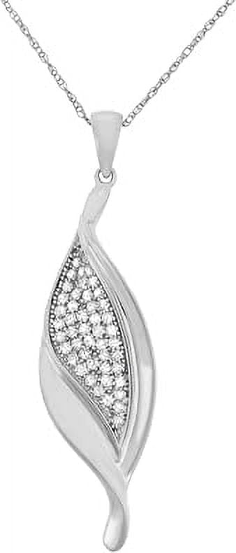 MyDiamondBox 1/3 Carat Total Weight (cttw) White Round Diamonds Leaf Pendant Necklace with Long Box Chain (18 Inch) - For Women and Girls
