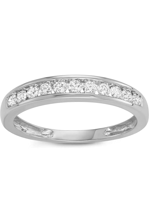 1/4 Carat Total Weight (cttw) 10K White Gold Channel Set Diamond Wedding Band - For Women (Size: 5)