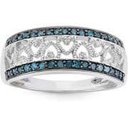 MyDiamondBox 1/4 Carat Total Weight (cttw) 925 Sterling Silver Wedding Rings with Blue and White Diamonds Flower Ring - For Women and Girls (Ring Size: 6)