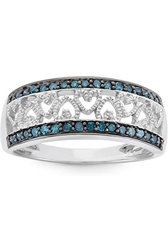 1/4 Carat Total Weight (cttw) 925 Sterling Silver Wedding Rings with Blue and White Diamonds Flower Ring - For Women (Ring Size: 6)