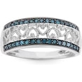 thumbnail image 1 of MyDiamondBox 1/4 Carat Total Weight (cttw) 925 Sterling Silver Wedding Rings with Blue and White Diamonds Flower Ring - For Women (Ring Size: 7), 1 of 3