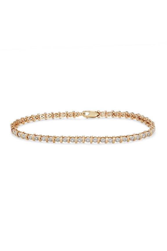 1/4 Carat Total Weight (cttw) Bracelet - Lobster Clasp, 10K Yellow Gold Diamond Tennis Bracelet for Women