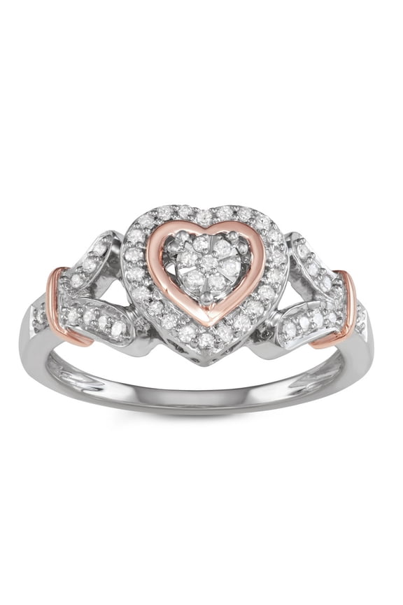1/4 Carat Total Weight (cttw) Sterling Silver, Two-Tone Heart Shape Diamond Halo Ring for Women (Size: 8)