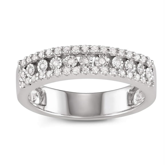 MyDiamondBox 1/4 Carat Total Weight (cttw) Sterling Silver Wedding Rings - Diamond Illusion Plate Band for Women (Ring Size: 5)