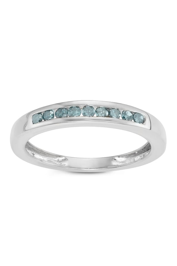 1/4 Carat Total Weight (cttw) White Gold, Sterling Silver Channel Set Blue-Diamond Wedding Band for Women (Size: 5)