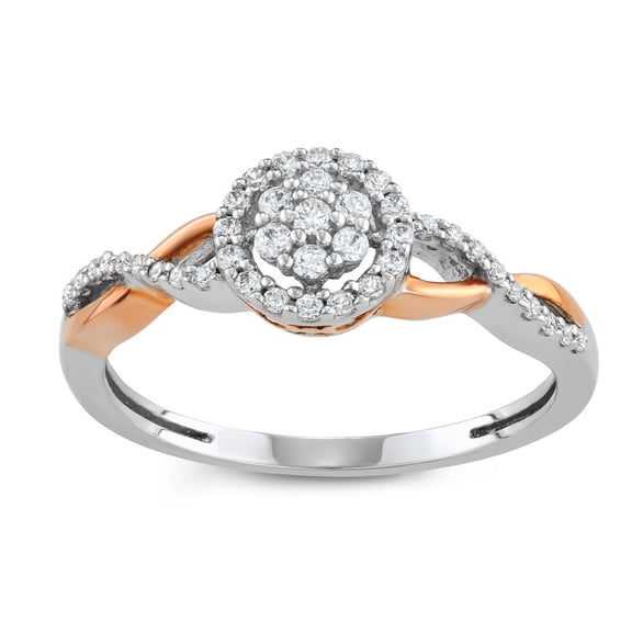 MyDiamondBox, 1/4cttw Two-tone Criss Cross White Diamond Cluster Ring Crafted in Rhodium Plated & Rose Gold Plated Sterling Silver, US5