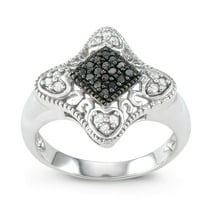 MyDiamondBox 1/5 CTTW White & Black Diamonds Filigree Design Ring crafted in Rhodium Plated Sterling Silver, Real Diamond Ring for Women US-SZ 5