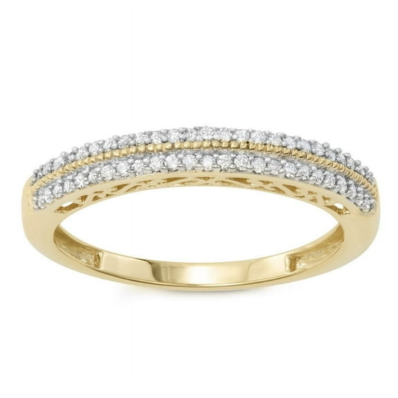 MyDiamondBox 1/5 cttw White Diamonds Two-Row Anniversary Band Ring Crafted in 10KT Yellow Gold Real Diamond Ring for Women, US5