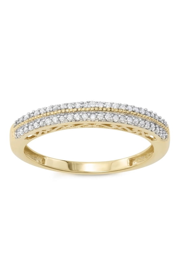 1/5 cttw White Diamonds Two-Row Anniversary Band Ring Crafted in 10KT Yellow Gold Real Diamond Ring for Women, US8