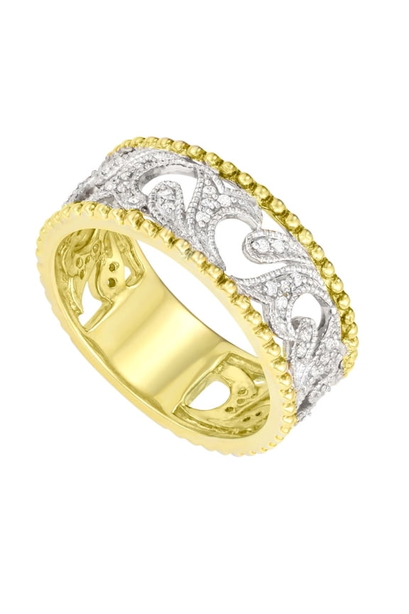 1/5cttw White Diamonds Milgrain Openwork Band Ring crafted in 10KT Yellow Gold Real Diamond Ring for Women, US5