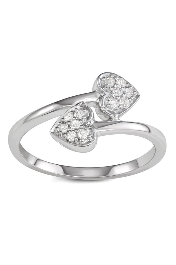1/6 Carat Total Weight (cttw) Sterling Silver, Two-Heart Diamond Band for Women (Size: 7)