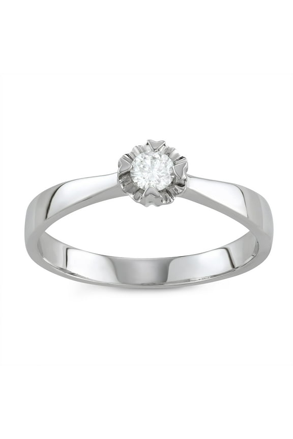 1/6 ct White Diamond Classic Solitaire Engagement Ring crafted in 10KT White Gold Real Diamond Ring for Women, US7