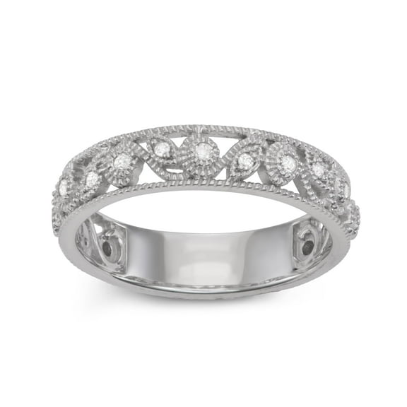 MyDiamondBox 1/8cttw Filigree Designed Band Ring crafted in Rhodium Plated Sterling Silver, Real Diamond Ring for Women, US5