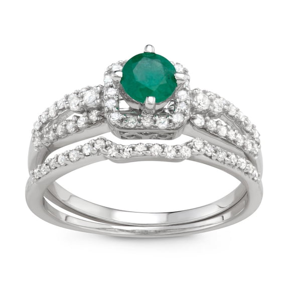 MyDiamondBox 1 Carat Total Weight (cttw) 10K Wedding Rings with Emerald Gemstone - Diamond Bridal Ring for Women (Ring Size: 5)