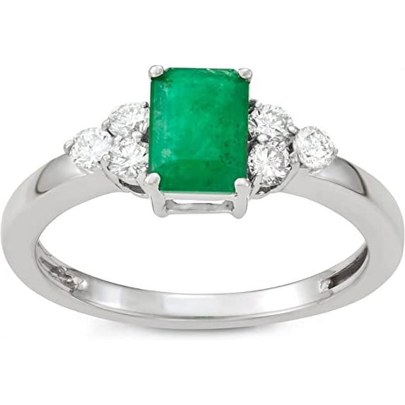 MyDiamondBox 1 Carat Total Weight (cttw) 10K White Gold Wedding Rings with Emerald Gemstone - Diamond Bridal Ring for Women (Ring Size: 6)