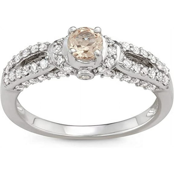 MyDiamondBox 1 Carat Total Weight (cttw) 14K Wedding Rings with Morganite Gemstone - White Gold Diamond Bridal Ring for Women (Ring Size: 7)