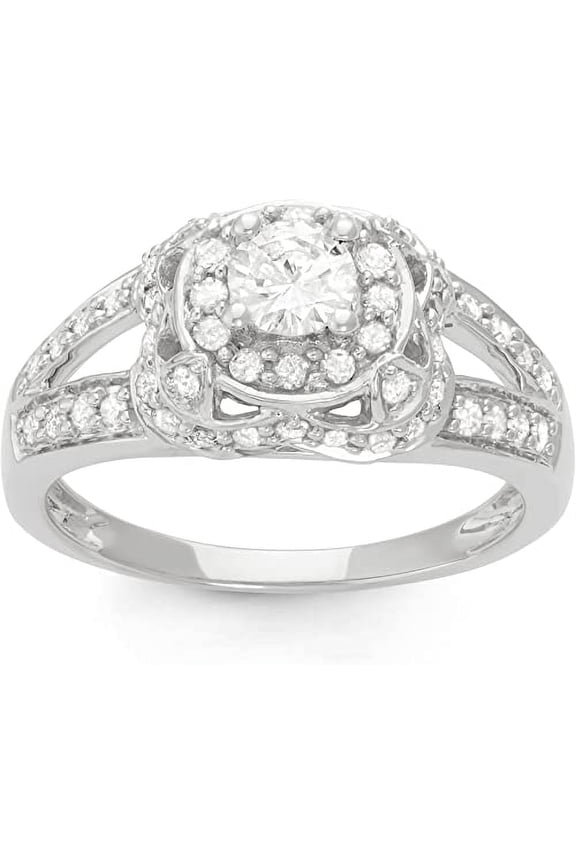 1 Carat Total Weight (cttw), 14K White Gold Wedding Rings, Modern Bridal Ring - For Women