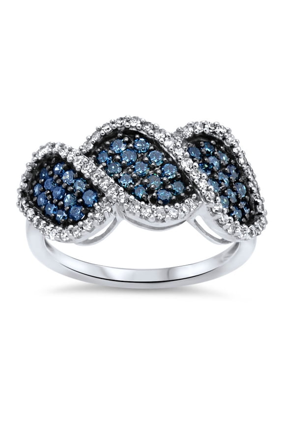 1 Carat Total Weight (cttw) Sterling Silver Blue and White Diamond Infinity Ring for Women (Size: 9)