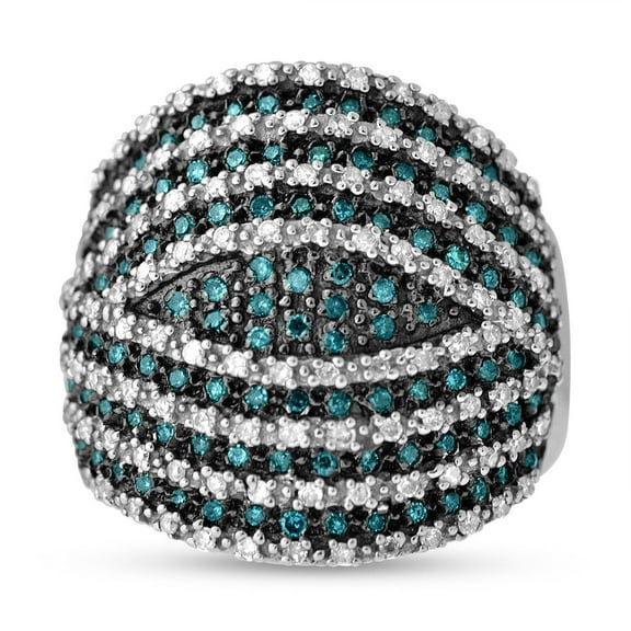 MyDiamondBox 1 Carat Total Weight (cttw) Sterling Silver White and Blue Diamond Ring (Size: 6)