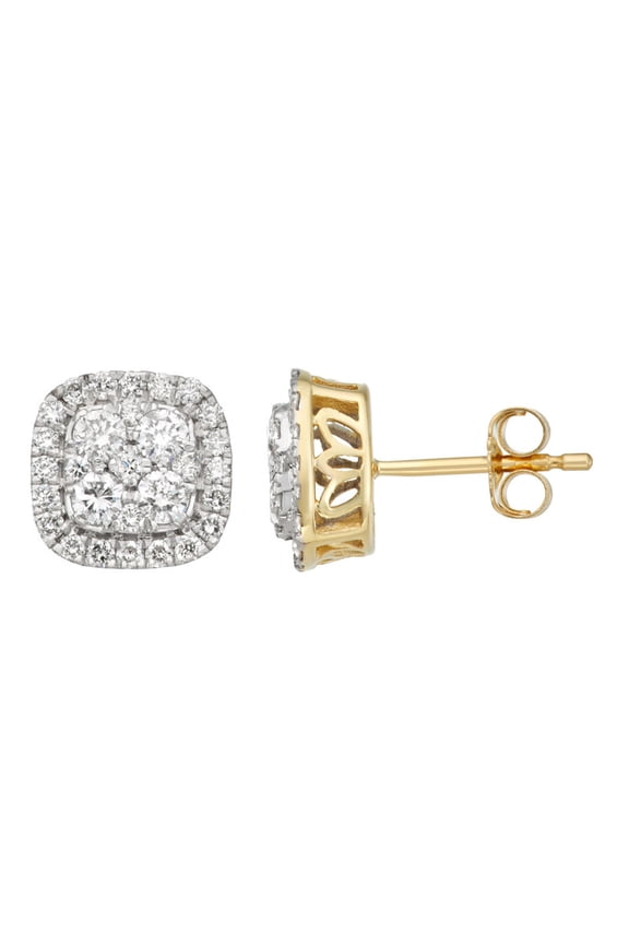 1 cttw Diamond Clusters Stud Earring Crafted in 10KT Yellow Gold Real Diamond Earring for Women.