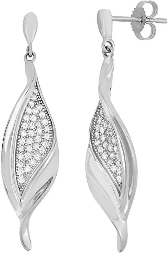 10K Two-Tone White Gold Diamond Dangle Earrings for Women