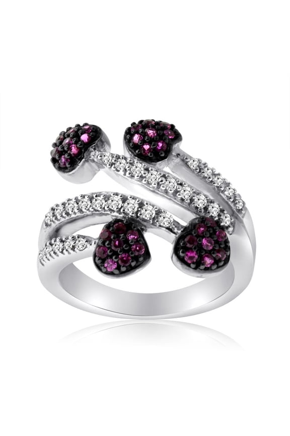 10KT White gold Heart Ring with Diamond and Created Ruby