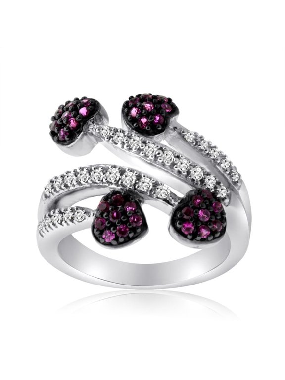 10KT White gold Heart Ring with Diamond and Created Ruby
