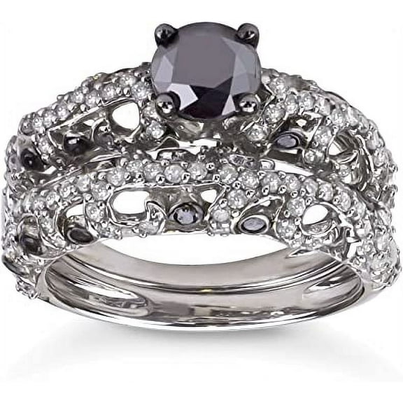 MyDiamondBox 2 Carat Total Weight (cttw) Wedding Rings with Black and White Diamonds - 925 Sterling Silver Bridal Ring - For Women (Ring Size: 7)