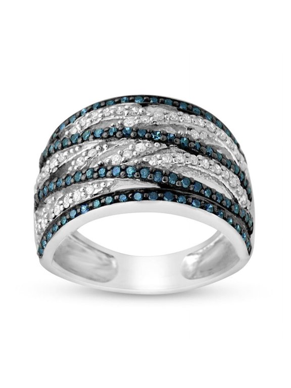 3/4 CTTW Sterling Silver Blue and White Diamond bypass Cocktail ring, Ideal Gift for Women- (Size 8)