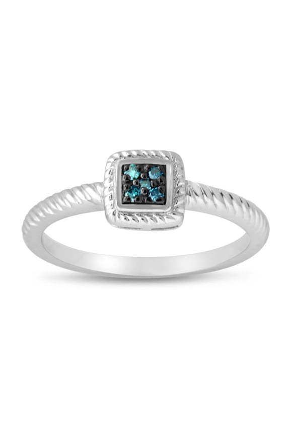 925 Sterling Silver Rings with Blue Diamonds, Rope Design Ring for Women (Ring Size: 8)