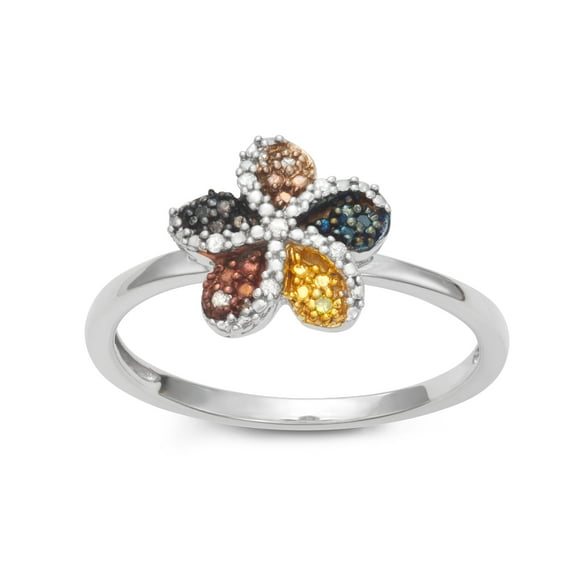 MyDiamondBox Colorful Diamonds accent Flower Shaped Ring crafted in Rhodium Plated Sterling Silver, Real Diamond Ring for Women, US5