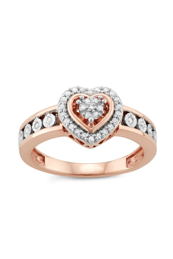 Rose Gold Over Silver And Sterling Silver 1/5 CTTW Diamond Heart Shape Fashion Ring