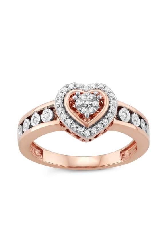 Rose Gold Over Silver And Sterling Silver 1/5 CTTW Diamond Heart Shape Fashion Ring