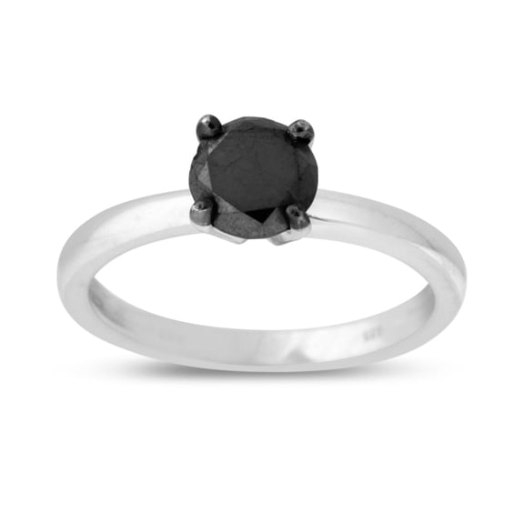 MyDiamondBox Sterling Silver 1 CTTW Solitaire Black Diamond ring