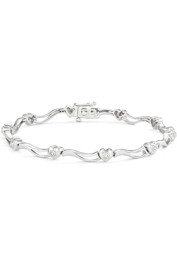Sterling Silver Diamond Heart Bracelet - For women