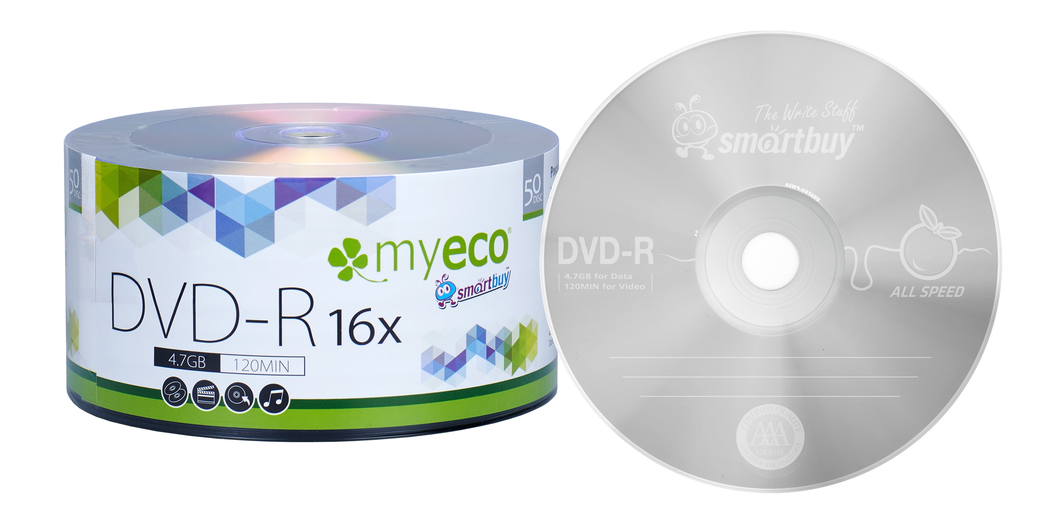 MY ECO 120 Min 4.7 GB 16X DVD-R Recordable Disks Spindle, 50 Pack