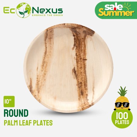 MyEcoNexus 10” Round Areca Palm Leaf Plates [100-Pack] - Beige, Disposable Tableware