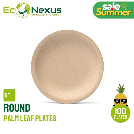 MyEcoNexus 6” Round Areca Palm Leaf Plates [100-Pack] - Beige, Disposable Tableware