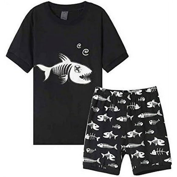MyFav Big Boys Glow in Dark Skull Pjs Cotton Sleepwear Comfy Pajama Shorts Sets