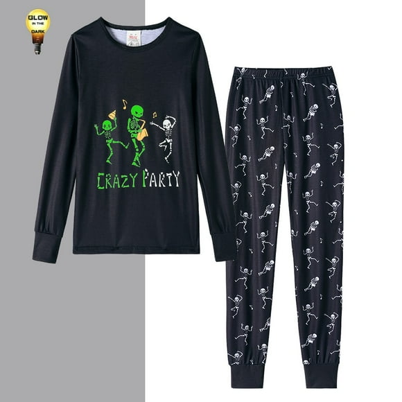 MyFav Boys Pajama Glow in Dark Skull Pjs Cotton Long Sleeve Casual Snug Fit Sleepwear