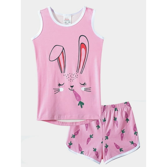 MyFav Girls Tank Top Pajamas–Size 6 8 10 12 14 Summer Shorts Printed PJS Set Big Kids Clothes for Tween/Teens