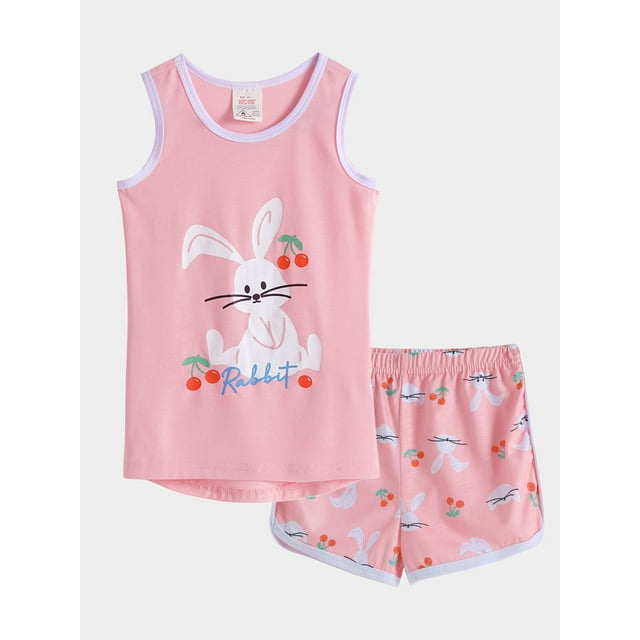 MyFav Girls Tank Top Pajamas–Size 6 8 10 12 14 Summer Shorts Printed PJS Set Big Kids Clothes for Tween/Teens