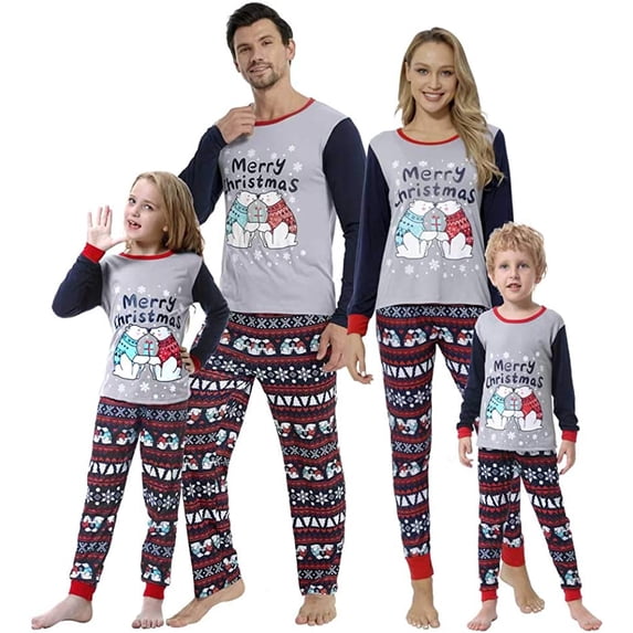 MyFav Matching Family Christmas Pajamas Set, Xmas Holiday PJs for Women/Men/Kids, Letter Printed Loungewear Sleepwear
